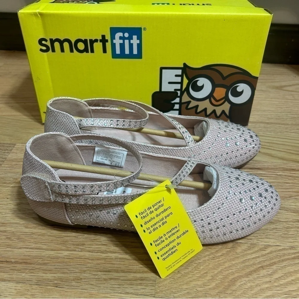 Smartfit Pink Jeweled Flats Dress Shoes Sz 4 NEW Kids Girls